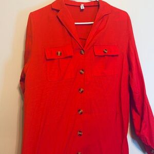 MISSLOOK Red Button Down Shirt with Chest Pockets
